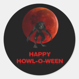 Måne för Halloween WerewolfLycan genomblöt röd Runt Klistermärke