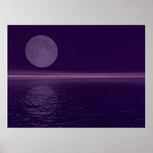 Måne för lilavattenblått poster