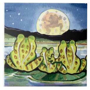 Måne Frogs Family Natt Pond 6 tum Tile Trivet Kakelplatta