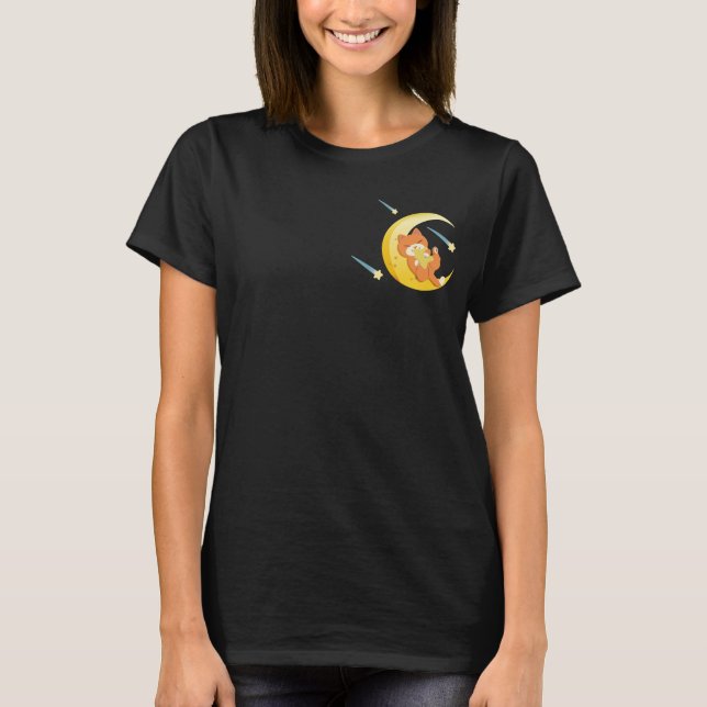 Måne Galaxy Coola Orange Cat Stars Space T Shirt (Framsida)