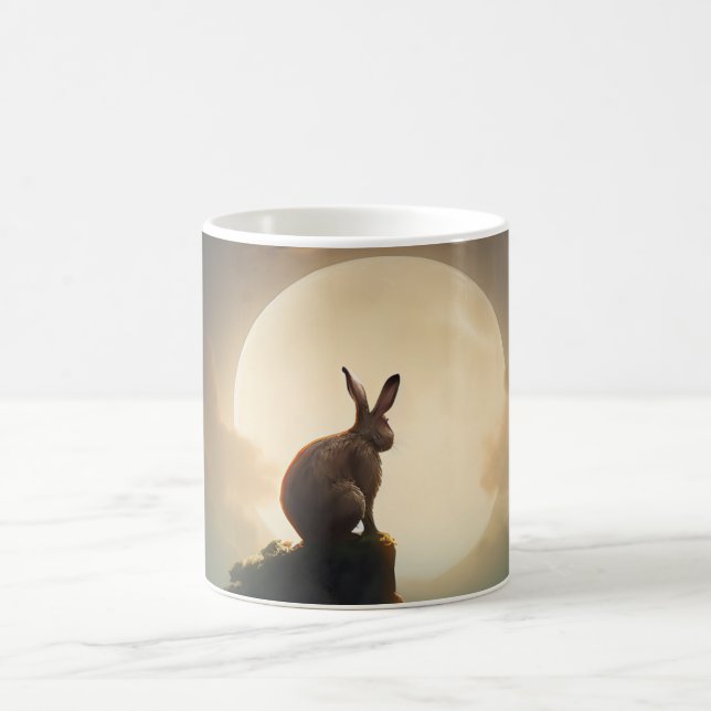 Måne Gazing Hare-vattenfärgsdesign Kaffemugg (Center)