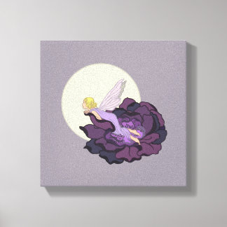 Måne Gazing Lila Flower Fairy Evening Himlar Canvastryck