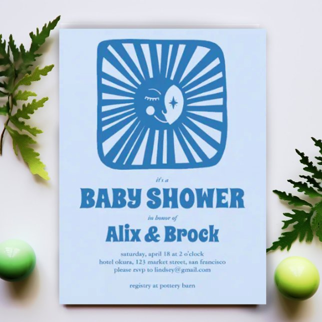 Måne Glow Boho Modern Cute Anpassningsbar Baby Sho Inbjudan Vykort (Cute moon theme baby shower invitation postcard. Customize with your own text)