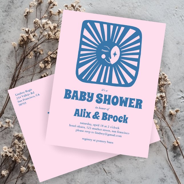 Måne Glow Boho Modern Cute Anpassningsbar Baby Sho Inbjudan Vykort (Moon Glow Boho Modern Cute Custom Baby Shower Pink Invitation Postcard
)