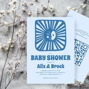 Måne Glow Boho Modern Cute Anpassningsbar QR Baby Inbjudningar