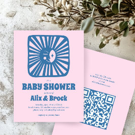Måne Glow Boho Modern Cute Anpassningsbar QR Baby  Inbjudningar