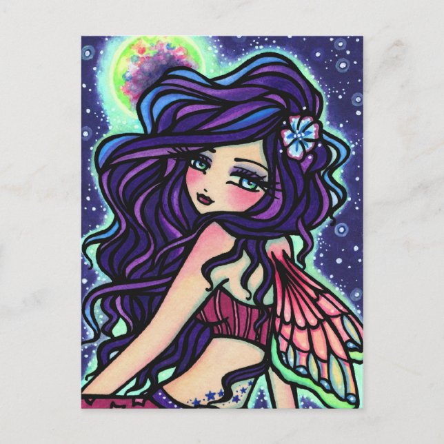 Måne Glow Fairy Fantasy Art Postcard Hannah Lynn Vykort (Framsida)