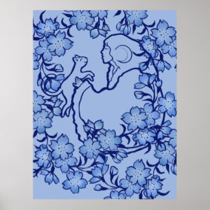 Måne Goddess Cat Witch Blues Poster