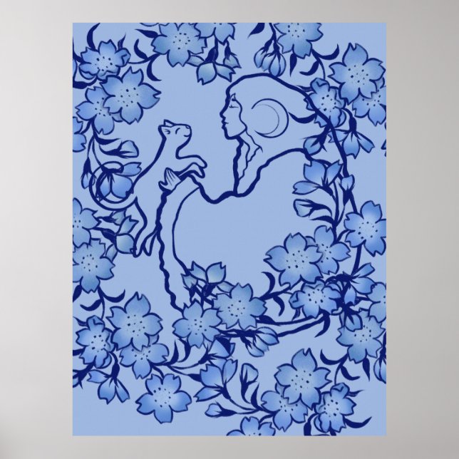 Måne Goddess Cat Witch Blues Poster (Framsidan)