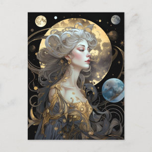 Måne Goddess drottning Fantasy Art Postcard Vykort