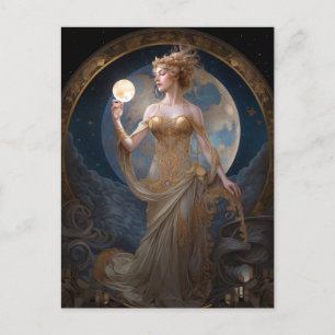 Måne Goddess drottning Fantasy Art Postcard Vykort