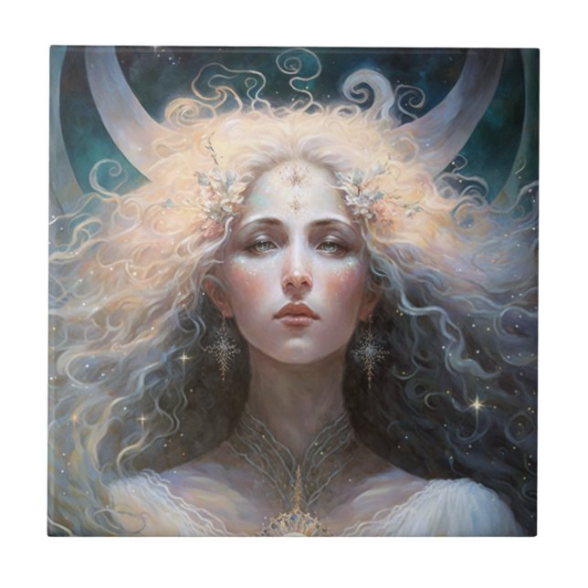 Måne Goddess Fantasy Art Kakelplatta (Framsidan)
