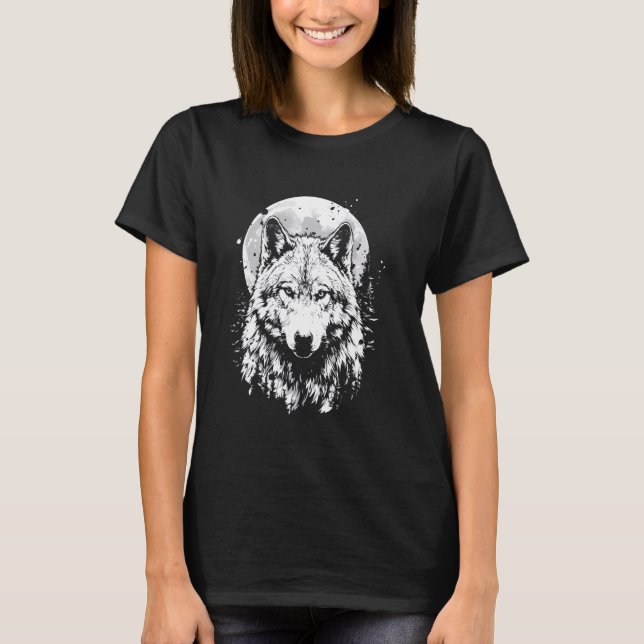 Måne Grått Howling, varg, i oordning T Shirt (Framsida)