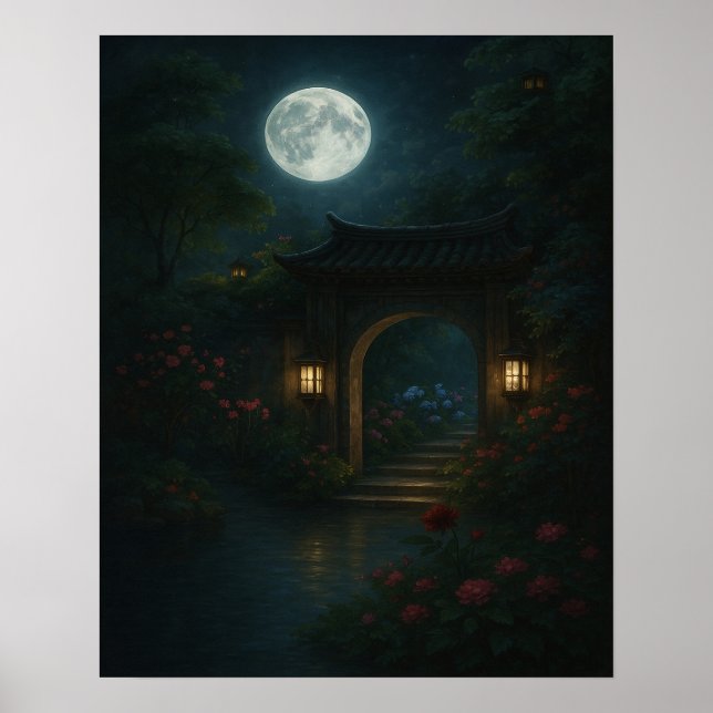 Måne Grind Garden - Mystical fantasy wall art Poster (Framsidan)