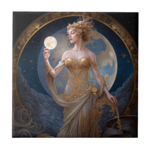 Måne guddess drottning Fantasy Art Kakelplatta