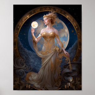 Måne guddess drottning Fantasy Art Poster