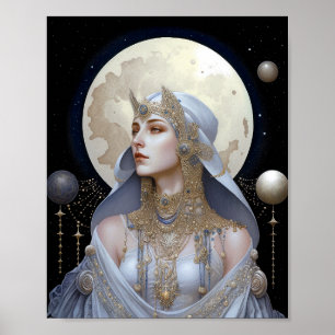 Måne guddess drottning Fantasy Art Poster