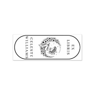 Måne guddess Flower Måne Ex Libris Frimärke Stämpel