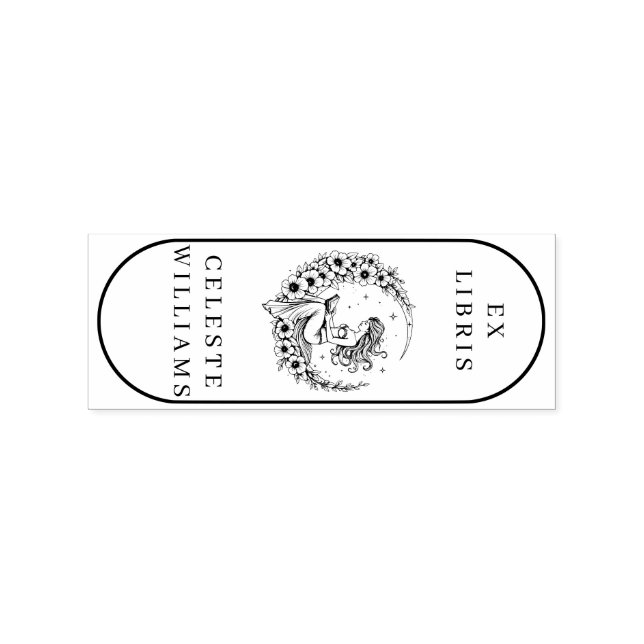 Måne guddess Flower Måne Ex Libris Frimärke Stämpel (Tryck)