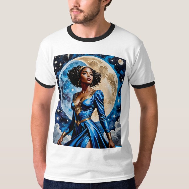Måne guddess i Blue Magic TShirt Design T Shirt (Framsida)