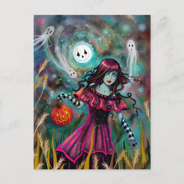 Måne Halloween Fantasy Art av Molly H Vykort (Framsida)