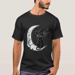 Måne Halloween läskig svart katt kostym häxa hatt T Shirt
