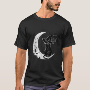 Måne Halloween Scary Black Cat Costume Witch Hat W T Shirt