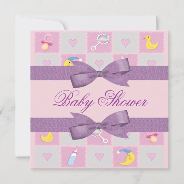 Måne, Hearts och Baby Leksaker Girly Baby Shower Inbjudningar (Framsida)