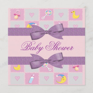 Måne, Hearts och Baby Leksaker Girly Baby Shower Inbjudningar