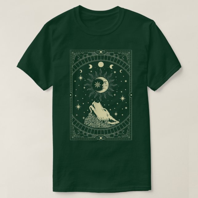 Måne Howling Varg - Gothic Witch Witchcraft Occult T Shirt (Design framsida)