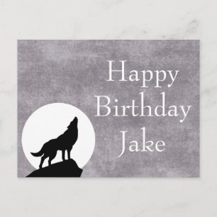 Måne & Howling Varg Silhouette Birthday Vykort