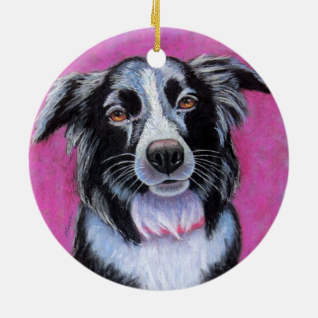 Måne Hund, Gräns Collie Julgransprydnad Keramik (Baksidan)