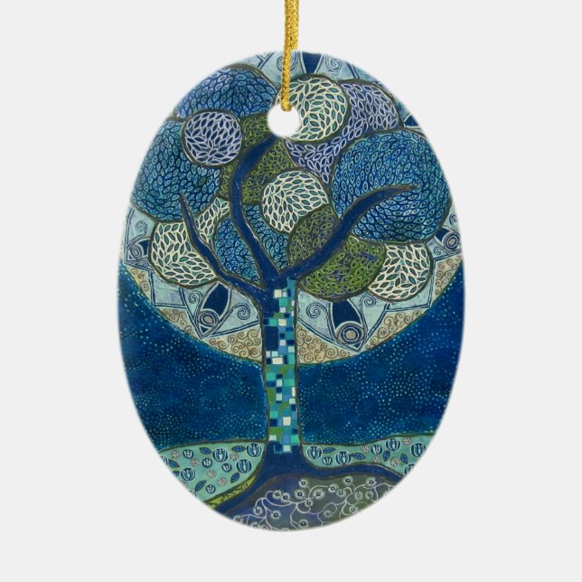 "Måne i blom" (målning) Julgransprydnad Keramik (Framsidan)