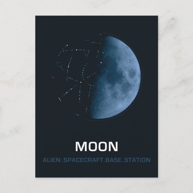 Måne i det antika rymdskeppet vykort (Framsida)