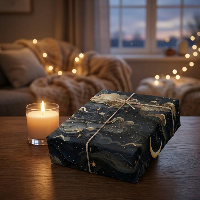 Måne Journey: Celestial 3D Night Himlar Design Presentpapper (Skapare uppladdad)