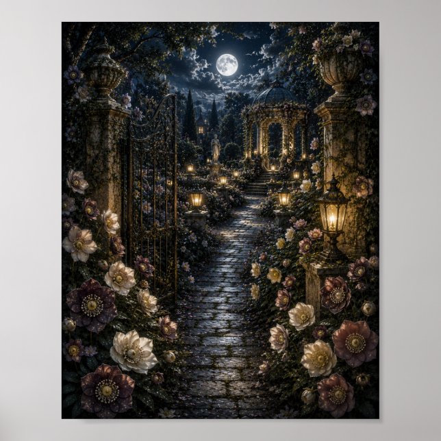 Måne julros promenad Vintage Botanisk Poster (Framsidan)