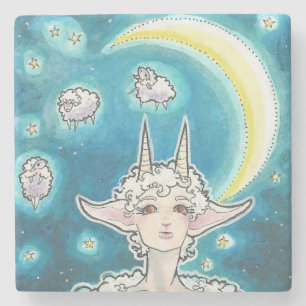 Måne Jumper Får Nymph Fantasy Art Stone Underlägg