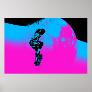Måne Jumping-Skateboarder Poster