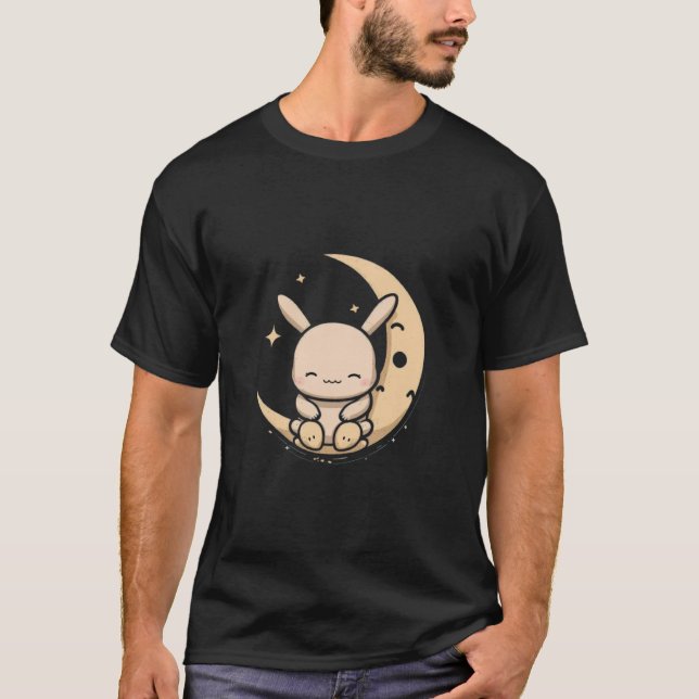 Måne-kanin Sitta i Crescent Måne Påsk T Shirt (Framsida)
