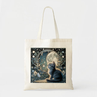 Måne Kitten Blue Night Art nouveau Tygkasse