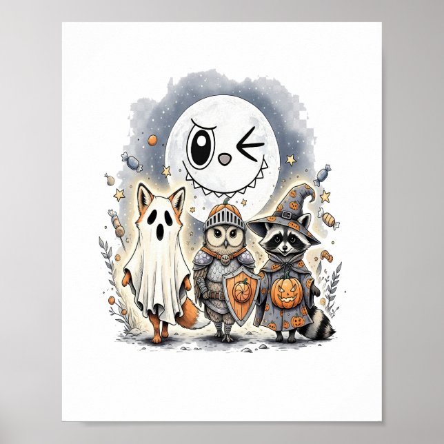 Måne Knight Raccoon Halloween Poster (Framsidan)