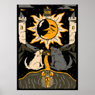 Måne-kortet Vintagen för 18:e Tarot Card Retro Poster