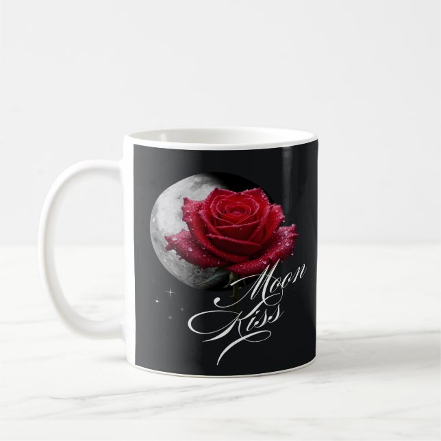Måne Kyss Röd Ros Romantisk Present Kaffemugg (Vänster)