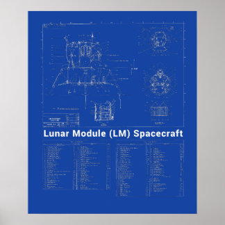 Måne Lander Lunar Module (LM) Blueprint Poster