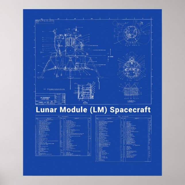 Måne Lander Lunar Module (LM) Blueprint Poster (Framsidan)