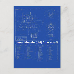 Måne Lander Lunar Module (LM) Blueprint Vykort