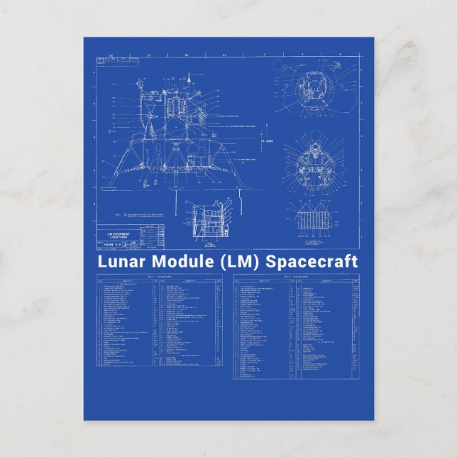Måne Lander Lunar Module (LM) Blueprint Vykort (Framsida)