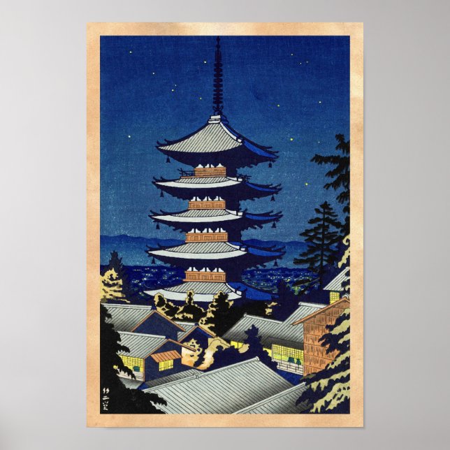 Måne Light in Yasaka Pagoda Asano Takeji Poster (Framsidan)