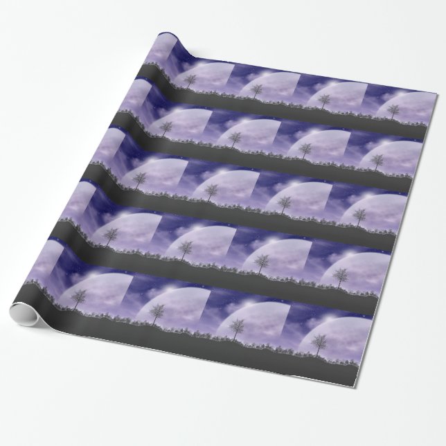 Måne Light Stars Himmel Träd Whimsique Personalize Presentpapper (Utrullad)