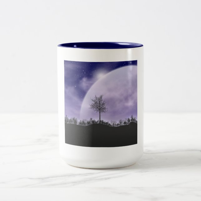 Måne Light Stars Himmel Träd Whimsique Personalize Två-Tonad Mugg (Center)